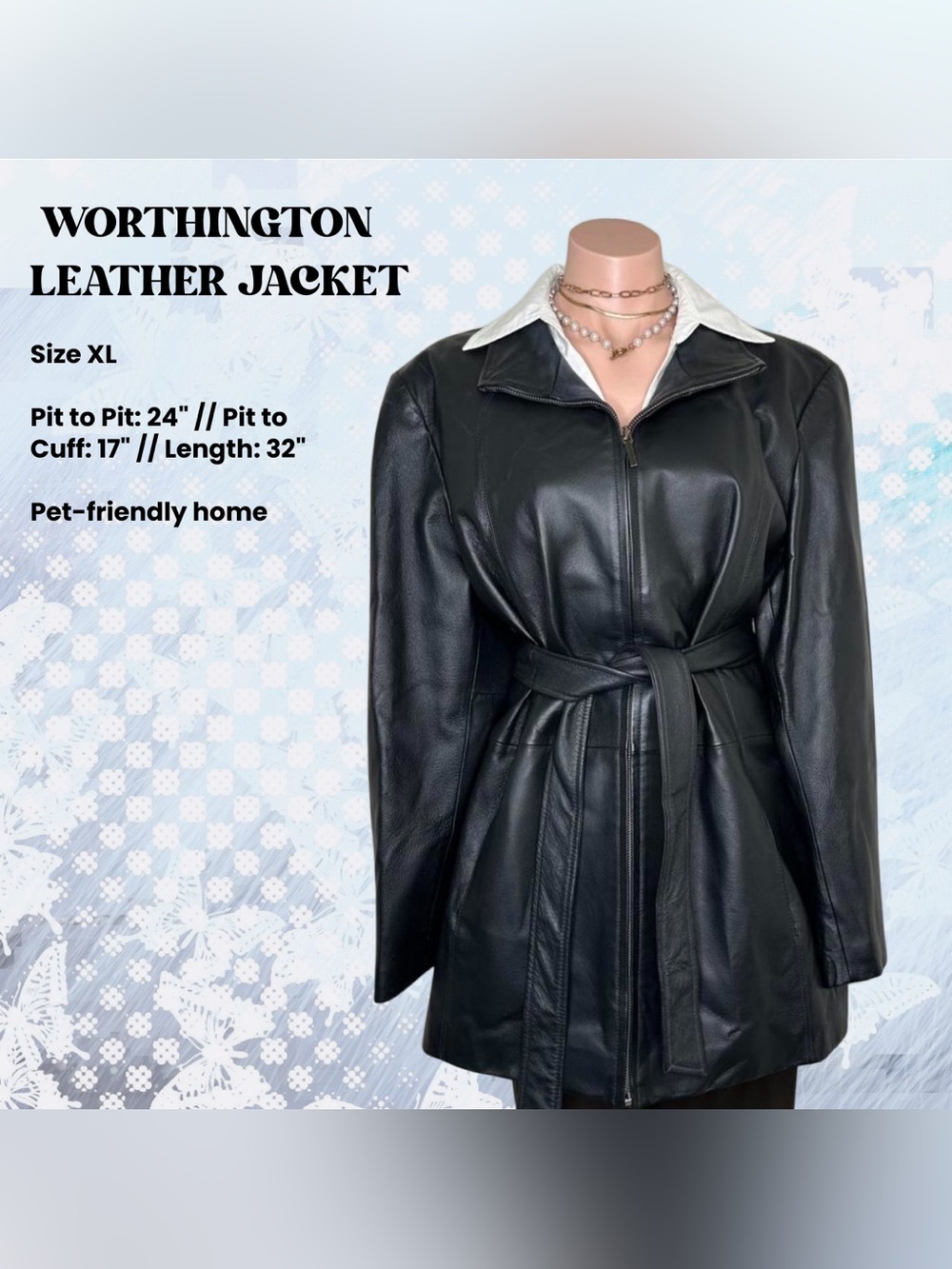 Worthington Black Gothic Belted Leather Jacket